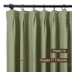 Twopages Double Layer Lined Curtain Olive Linen Blend Light Filtering Pinch Pleat Curtain For Kitchen, Room Darkening Window Tre