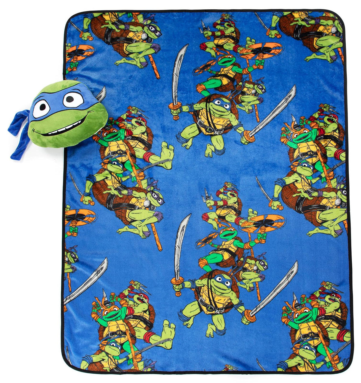 Jay Franco Nickelodeon Teenage Mutant Ninja Turtles Mutant Mayhem Leonardo Nogginz Set - 40 X 50 Inch Blanket & Plush Pillow Set