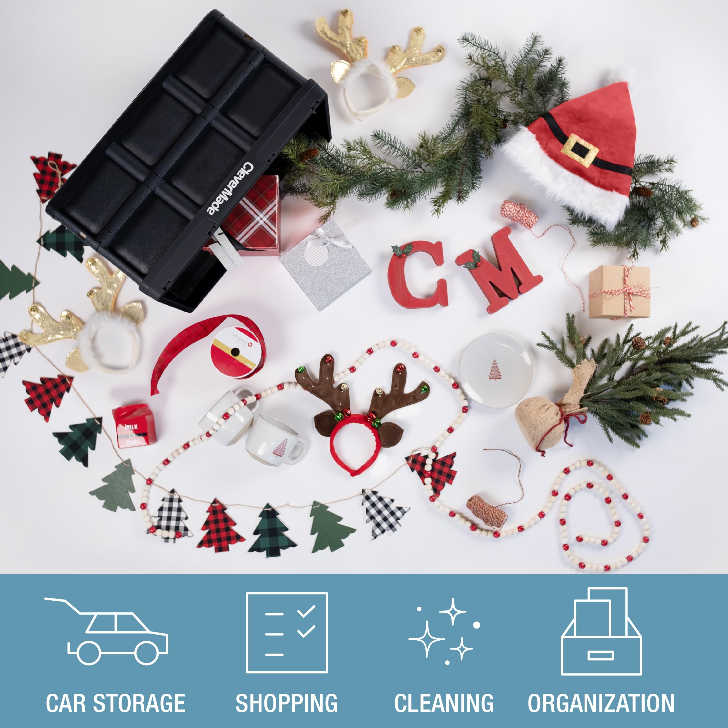 Clevermade Collapsible Storage Bin, Tan, 3Pk - 46L (12 Gal) Stackable Storage Containers, Holds 66Lbs Per Bin - Plastic Storage