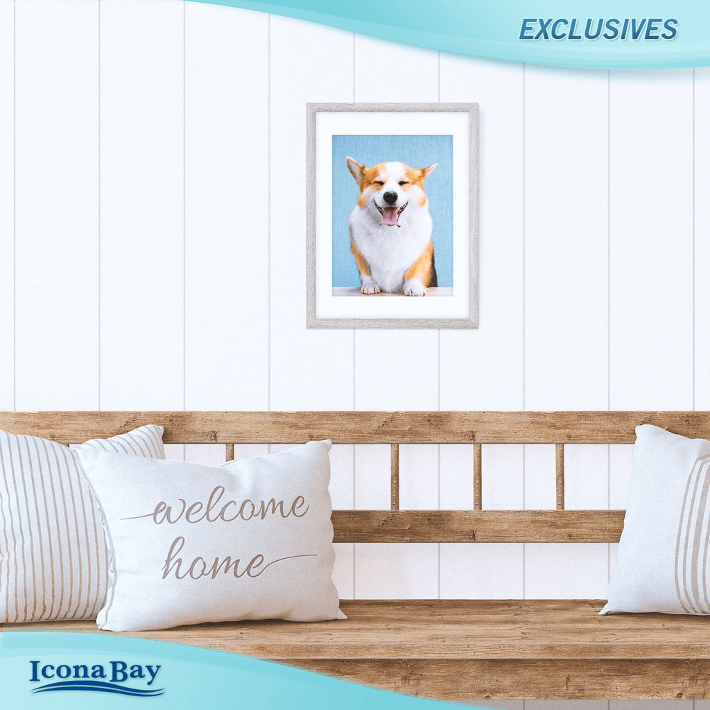 Icona Bay 12X16 Alder Gray Picture Frame With Mat To 9X12 Image, Sturdy Wood Composite Poster Frame, Wall Mount Only, Modern Sty