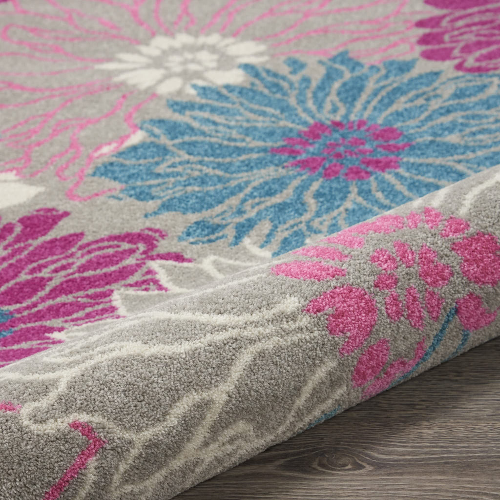 HomeRoots Grey 100% Polypropylene 5’ Round Gray and Pink Tropical Flower Area Rug