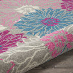 HomeRoots Grey 100% Polypropylene 5’ Round Gray and Pink Tropical Flower Area Rug
