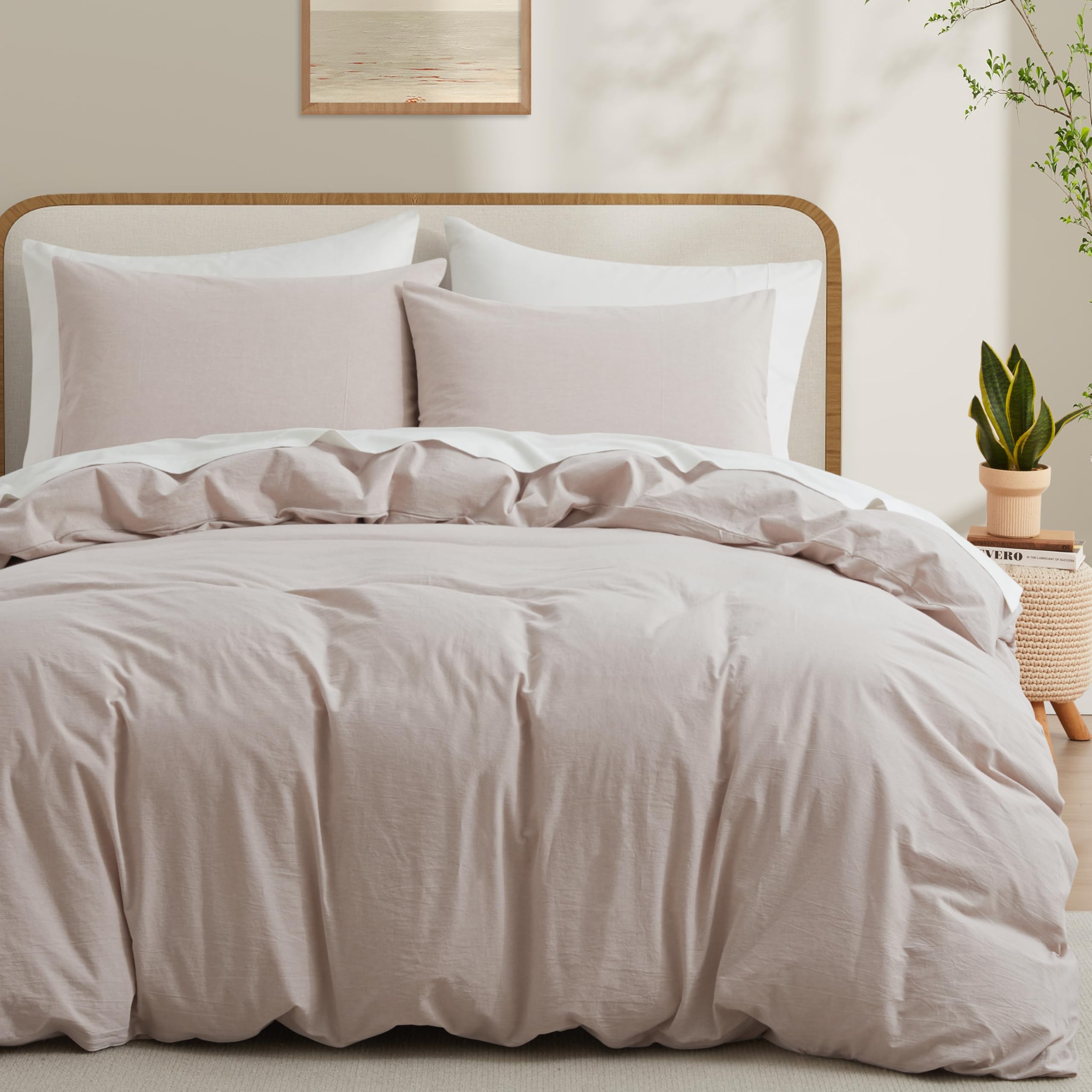 Lovque Linen Light Grey Duvet Cover Full Size, 100% Washed Cotton Linen Like Bedding Set With Zipper Closure (No Comforter), 80X