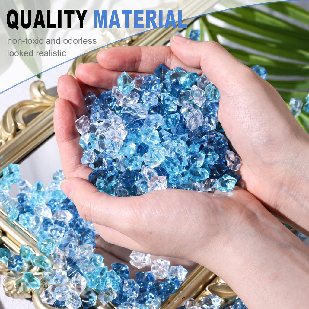 Domestar 550Pcs Mixed Blue Vase Fillers, Acrylic Fake Crushed Ice Rocks Fish Tank Vase Centerpiece Party Table Scatter Props Dis