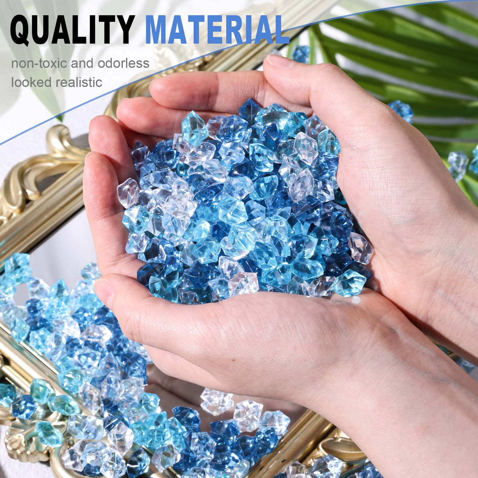 Domestar 550Pcs Mixed Blue Vase Fillers, Acrylic Fake Crushed Ice Rocks Fish Tank Vase Centerpiece Party Table Scatter Props Dis