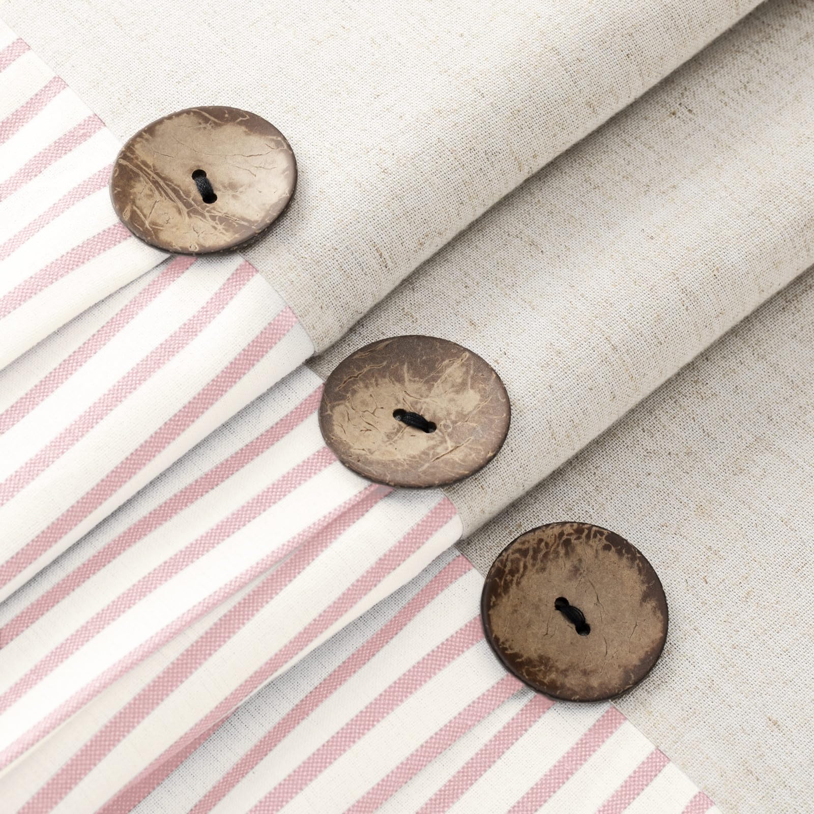 Awellife Pink Shower Curtain Farmhouse Linen Button Beige Shower Curtains,Linen And Cotton Woven Fabric,Country Style (72' L X 72' W)