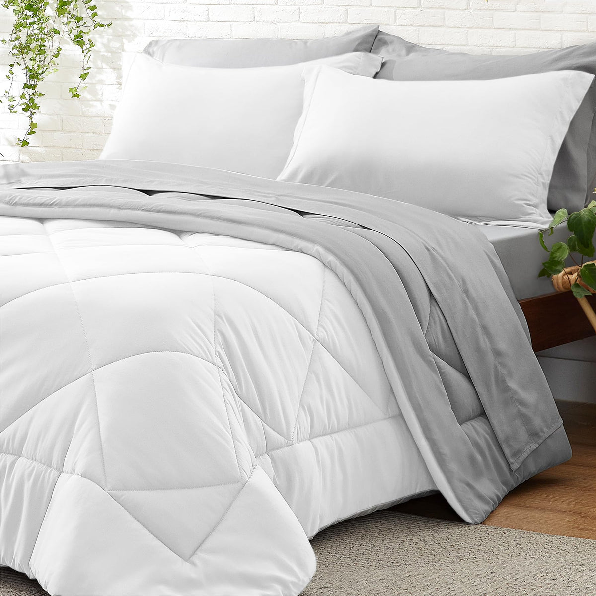 Bedelite California King Size Comforter Set 7 Pieces Bed In A Bag - Soft Microfiber Reversible Cal King White Bed Set With Comfo