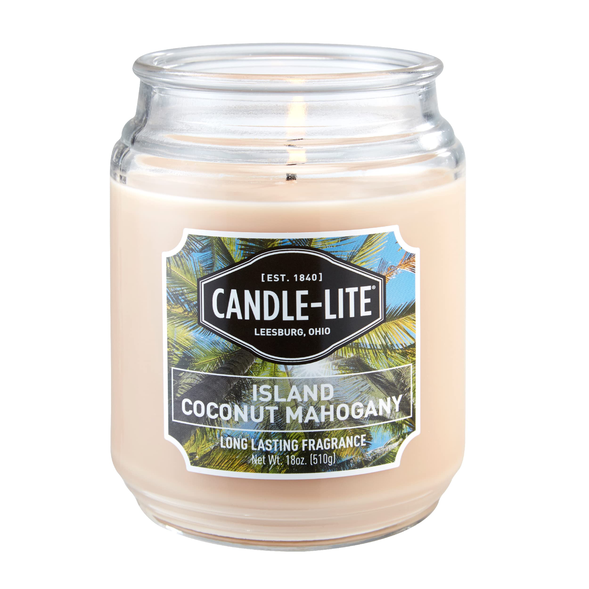 Candle-lite Scented Candles, Island Coconut Mahogany Fragrance, One 18 oz. Single-Wick Aromatherapy Candle with 110 Hours of Bur