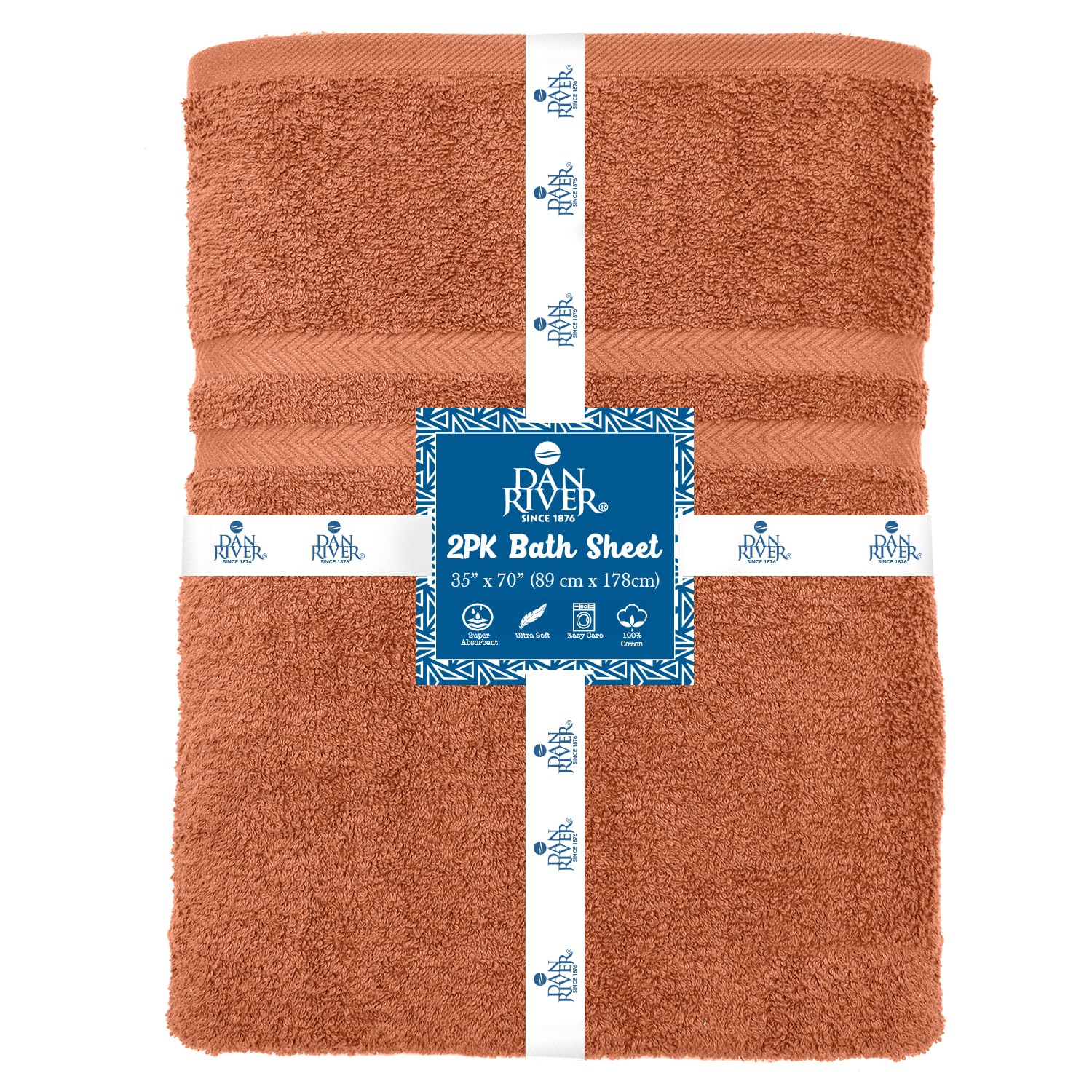 Dan River 100% Cotton Jumbo Bath Sheets - Ultra Soft & Absorbent Towels For Home, Spa, Gym 35   X70    -Orange