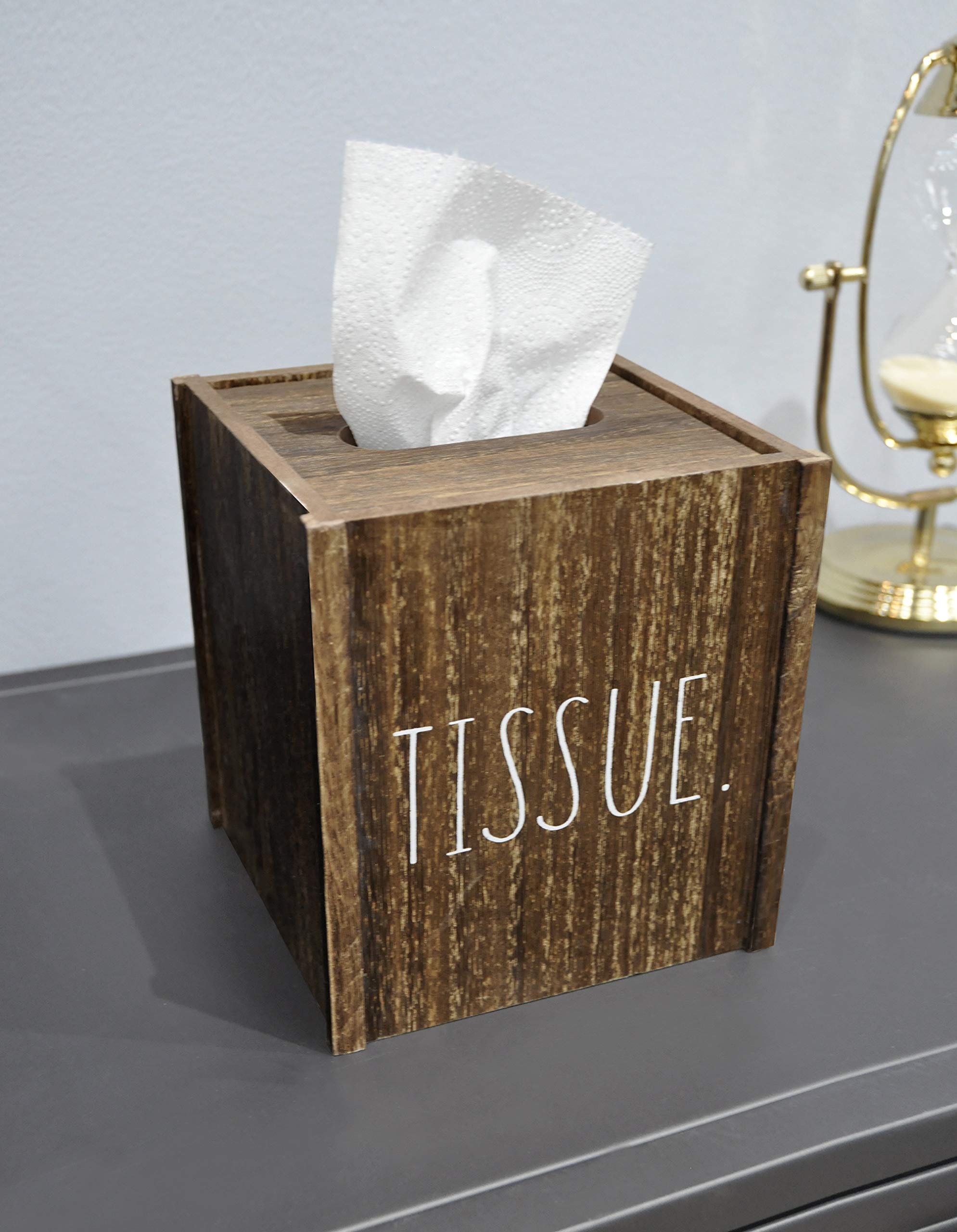Rae Dunn Tissue Box Cover - Home And Bathroom Decor Accessories - Dark Brown Wood Tissues Cube Dispenser For Countertop, Desk, D