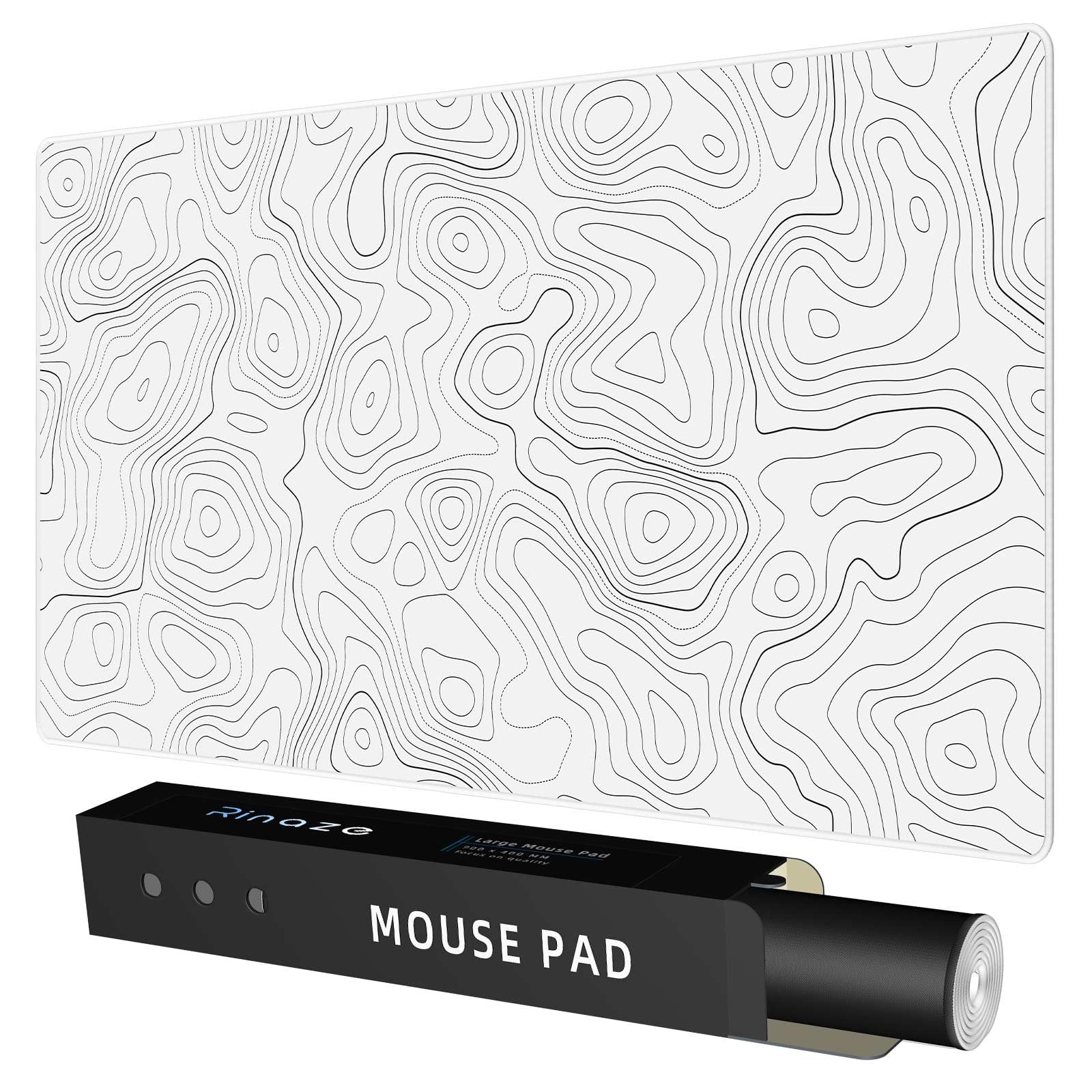 Rinaze Extra Large Gaming Mouse Pad With White Topographic, Xxl Mousepad, Big Mouse Mat Desk Pad, Non Slip Keyboard Pad For Gami