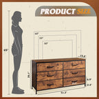 Wlive 6 Drawer Dresser For Bedroom, Wide Fabric Dresser Tv Stand For 60' Tv, Large Storage Tower Unit With Fabric Bins For Bedroom, Closet, Hallway, Rustic Brown