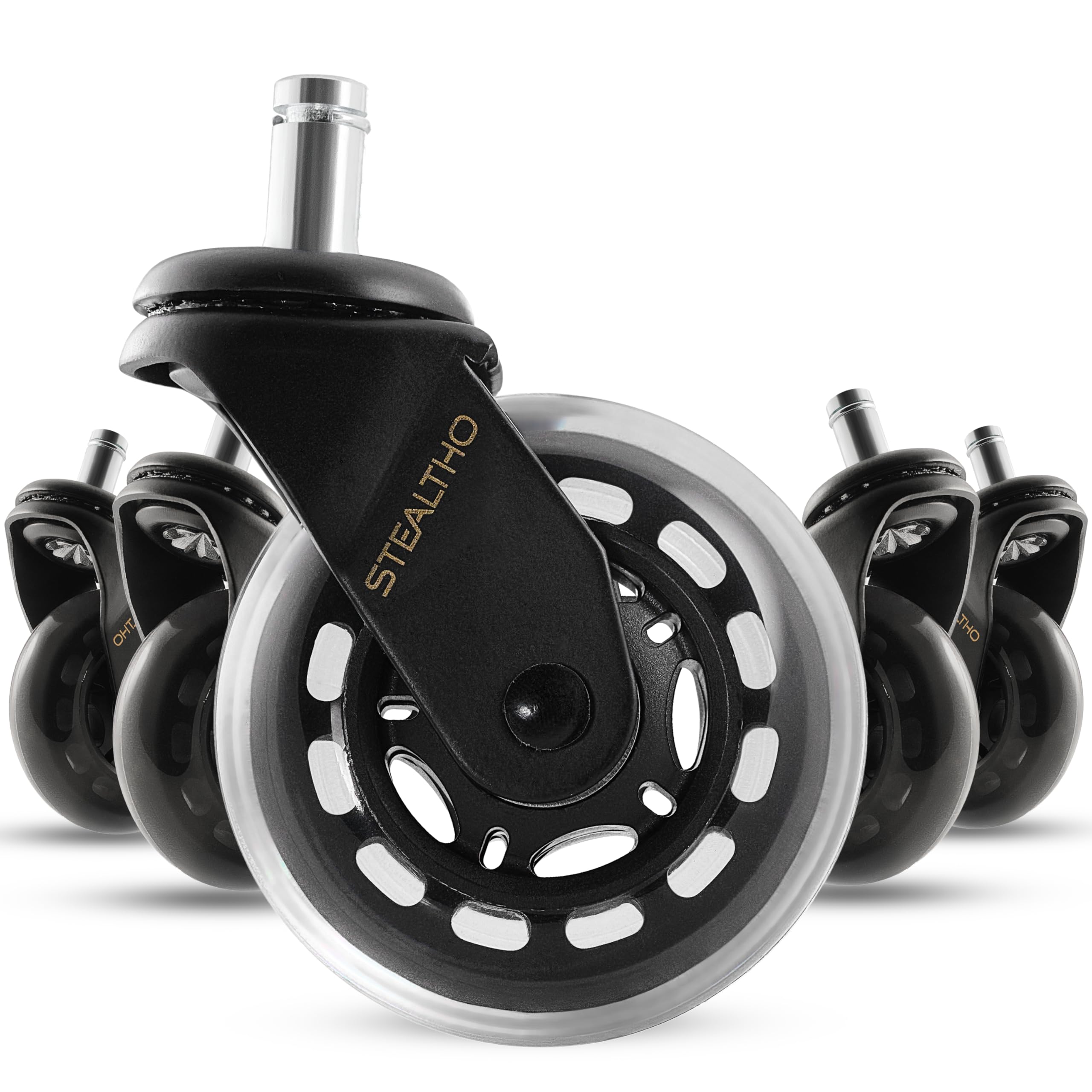 Stealtho Original Crystal Office Chair Wheels Replacement - Heavy Duty Rollerblade Casters Set Of 5 - Protects Hardwood Floor &