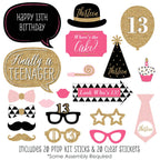 Big Dot Of Happiness Chic 13Th Birthday - Pink, Black And Gold - Photo Booth Props Kit - 20 Count