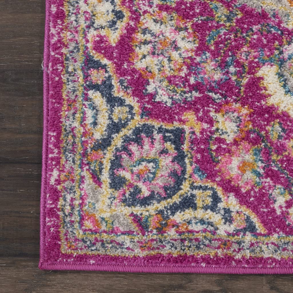 HomeRoots 100% Polypropylene 2’ x 8’ Pink and Ivory Medallion Runner Rug