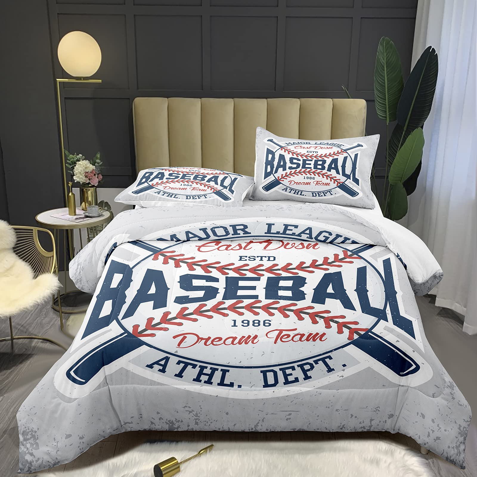 Bodhi Boys Comforter Set Full Size,Sports Comforter For Boys,Baseball Comforter Set Full,Baseball Bedding Set For Kids,Teen Comf