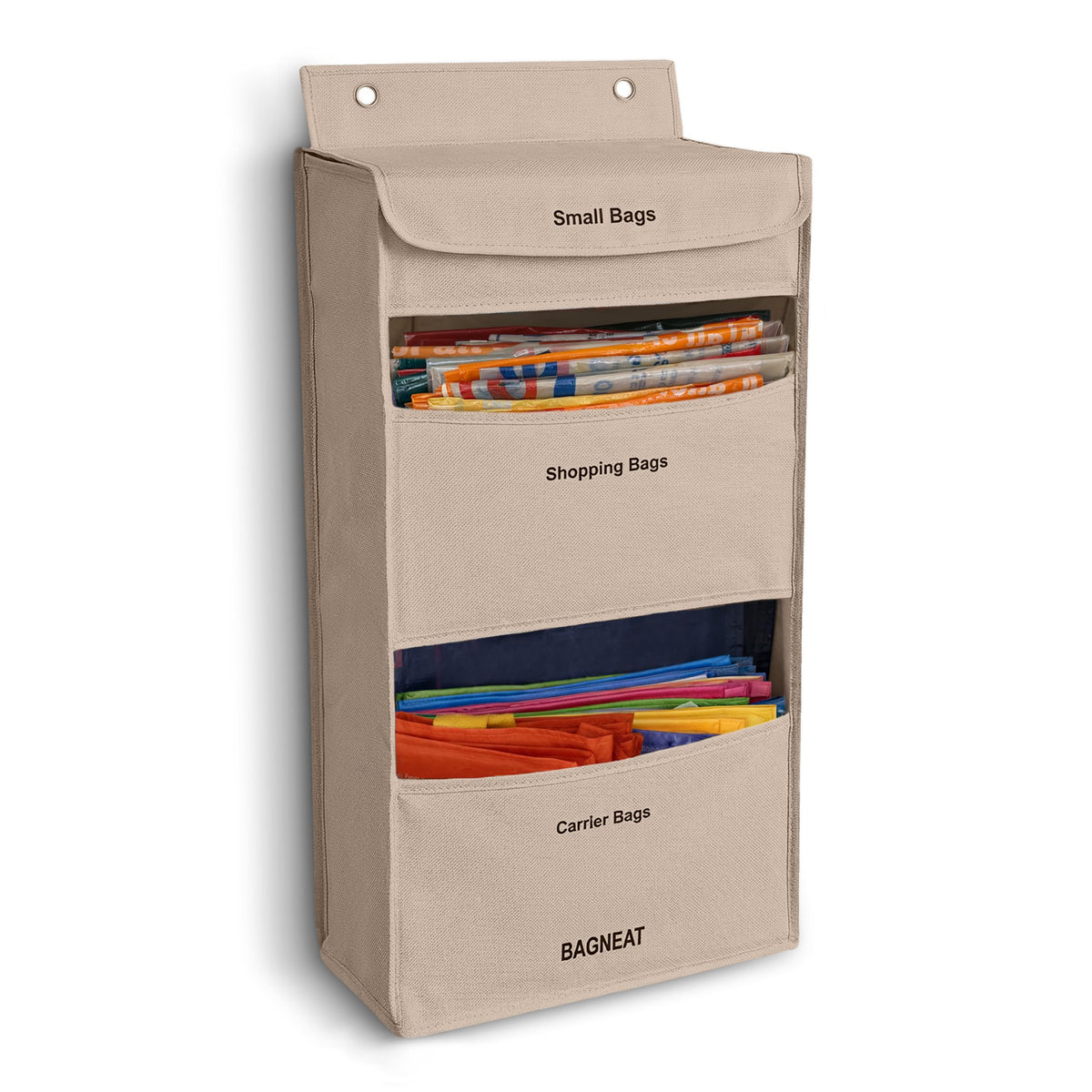 BAGNEAT 3 in 1 Plastic Bag Holder  Separate Plastic Bags, Reusable Bags & Grocery Bags  OvertheDoor Storage Organizer