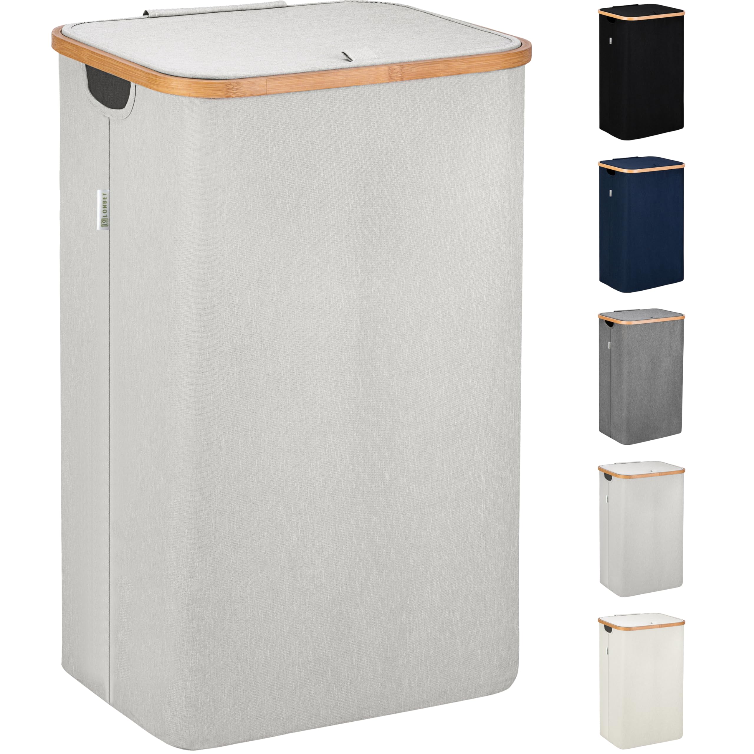 LONBET Laundry Basket with Lid, Made from Breathable Fabric | Aesthetic Clothes Hampers for Laundry with Side Handles & Sturdy B