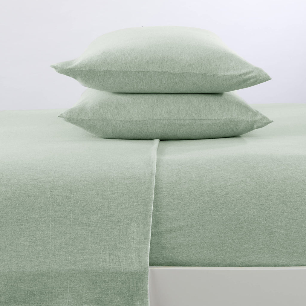 3 Piece Jersey Knit Twin XL Cotton Blend Green Sheet Set | Ultra-Soft T-Shirt Jersey Bedding Sheets & Pillowcases | Heathered, B