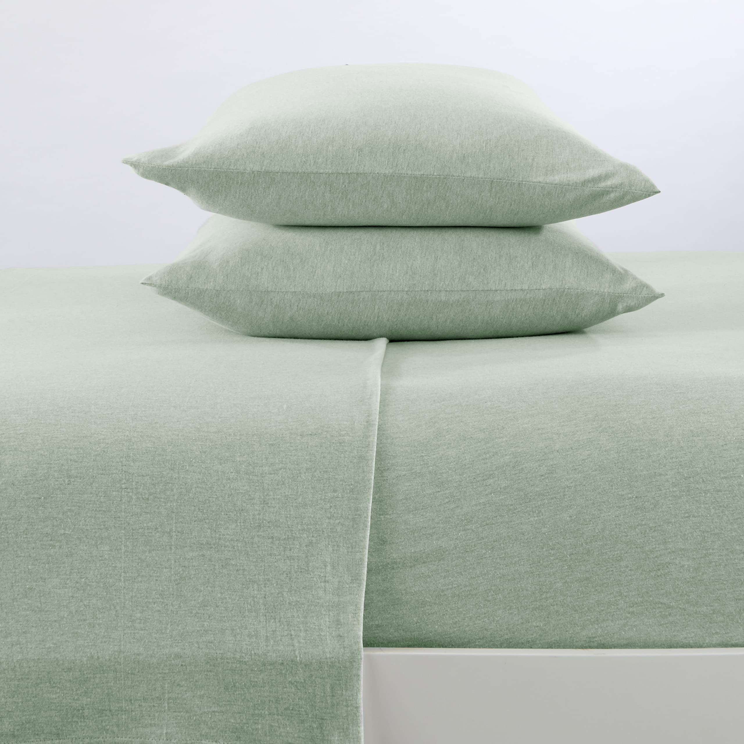 3 Piece Jersey Knit Twin XL Cotton Blend Green Sheet Set | Ultra-Soft T-Shirt Jersey Bedding Sheets & Pillowcases | Heathered, B