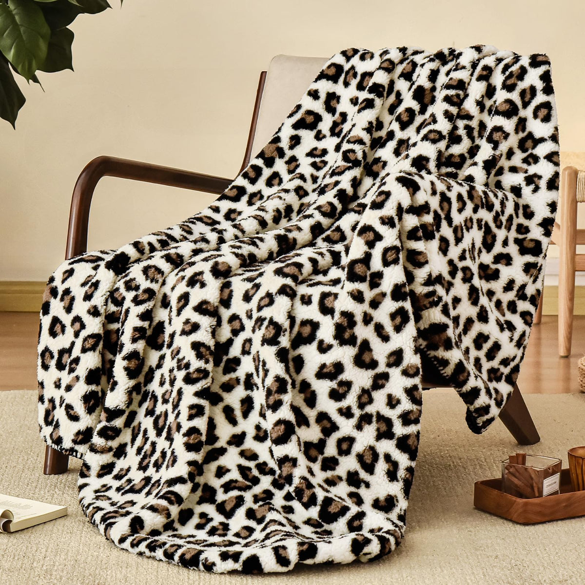 Phf Leopard Print Sherpa Fleece Throw Blanket For Teens Kids, Reversible Thick And Warm Blanket For Winter, Ultra Soft Fuzzy Ani