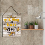 Bee Decor Bee Nice Or Buzz Off Wooden Hanging Sign Bee Kitchen Decor Rustic Farmhouse Decorations For Home Kitchen Sign 10X8 Inc