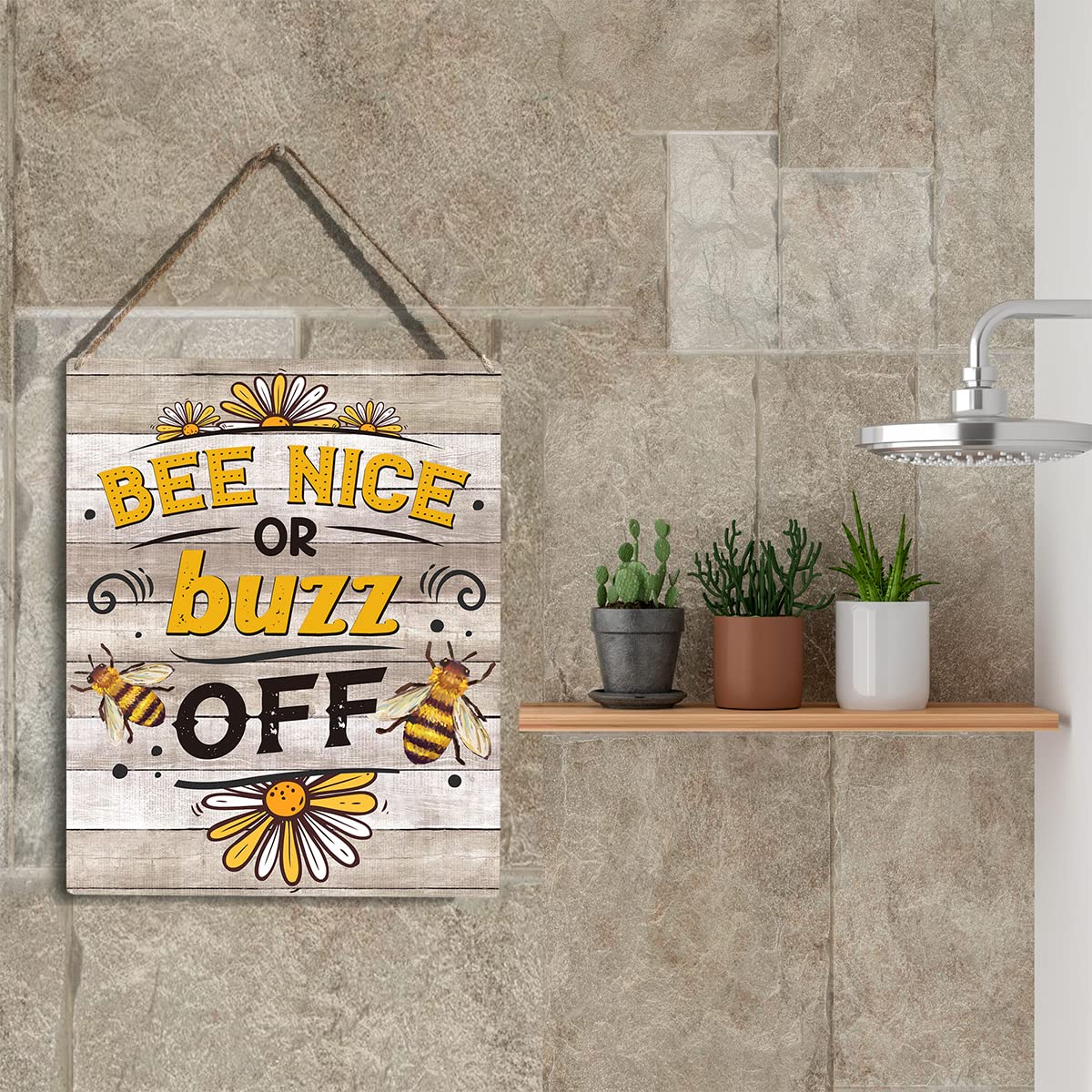 Bee Decor Bee Nice Or Buzz Off Wooden Hanging Sign Bee Kitchen Decor Rustic Farmhouse Decorations For Home Kitchen Sign 10X8 Inc