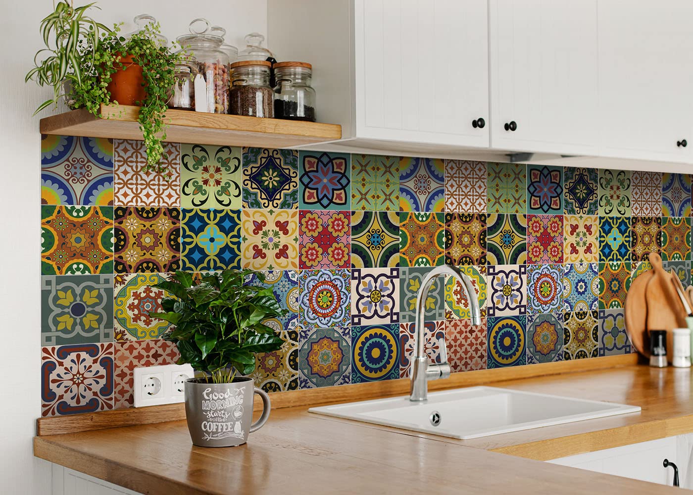 Backsplash Tile Stickers 24 Pc Set Traditional Talavera Tiles Stickers Bathroom & Kitchen Tile Decals Easy To Apply Just Peel An