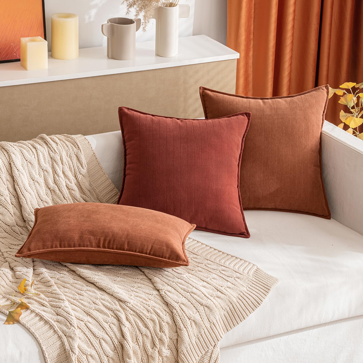 Miulee Pack Of 2 Burnt Orange Decorative Pillow Covers 26X26 Inch Soft Chenille Luxurious Couch Throw Pillows Boho Cushion Covers Euro Shams With Elegant Design For Sofa Bed Living Room Home Decor