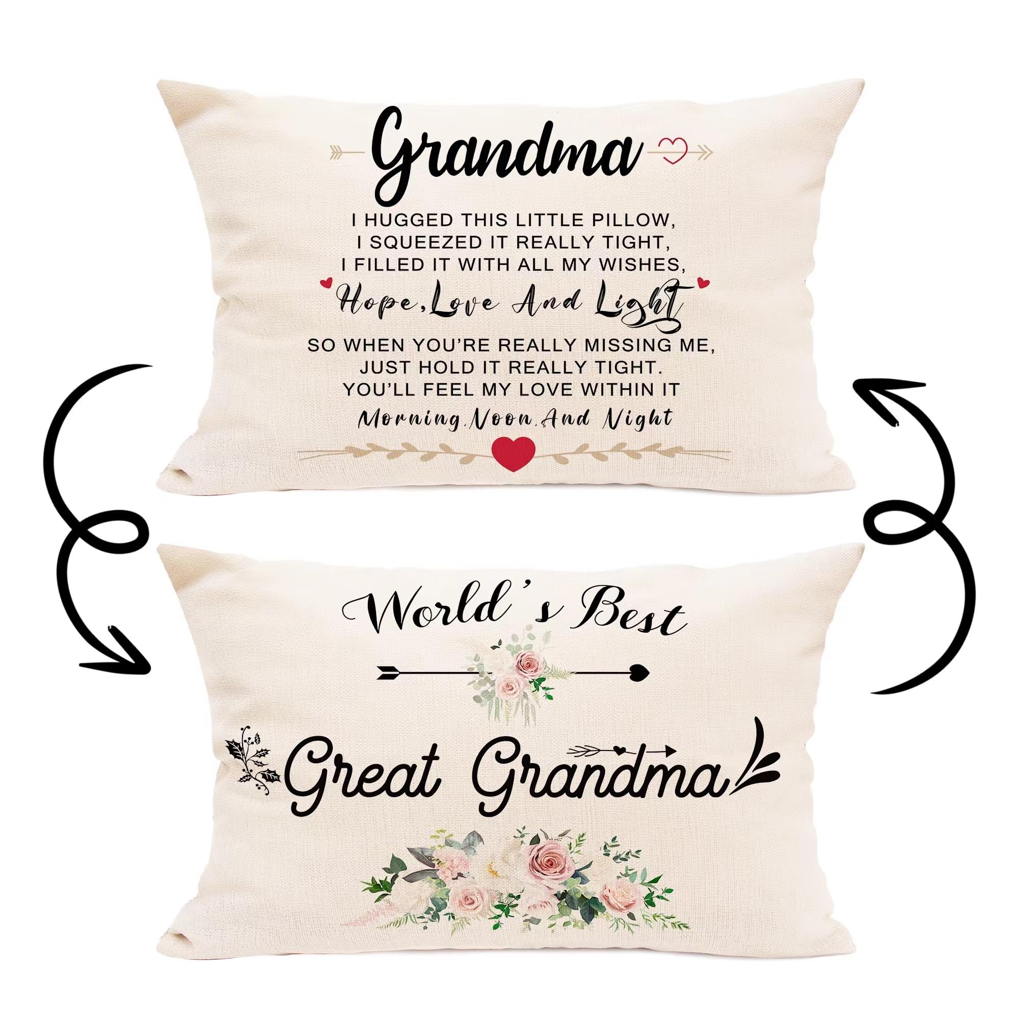 Unibyby Grandma Gifts Pillow Cover 20X12 Inch, Grandma Birthday Gifts Lumbar Pillow Cover Two Sided Printing, Great Grandma Gift