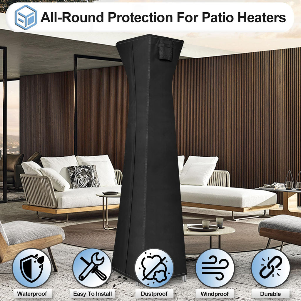 Outdoorlines Waterproof Outdoor Patio Heater Covers With Zipper And Storage Bag, Dust-Proof Uv-Resistant Windproof Propane Heavy Duty Heater Cover For Standing Heater, 1 Pack-90Hx23Lx23W Inch Black