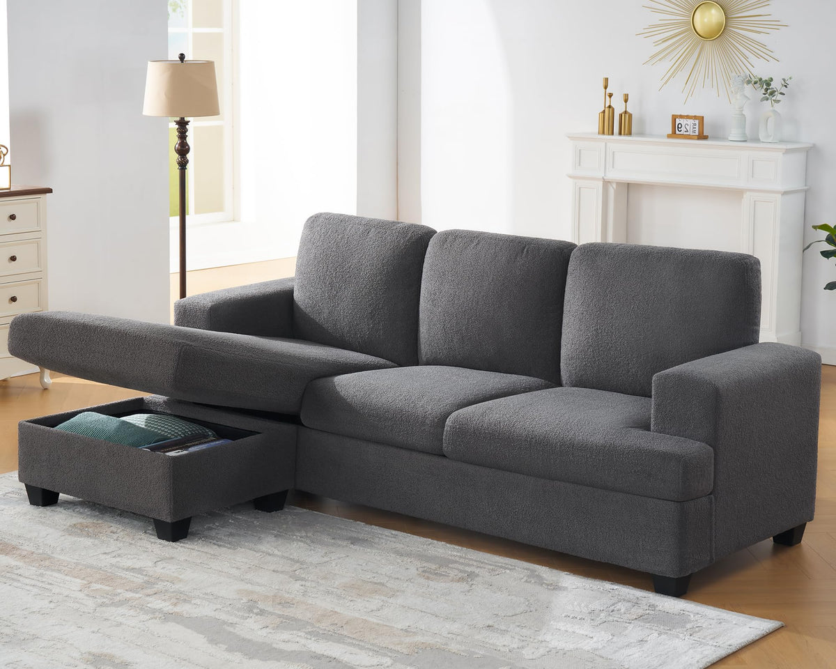 VanAcc 89 Inch Convertible Sofa with Storage, Reversible L Shape Sofa Couch with Chaise, Comfy Couches for Living Room, Grey Bou