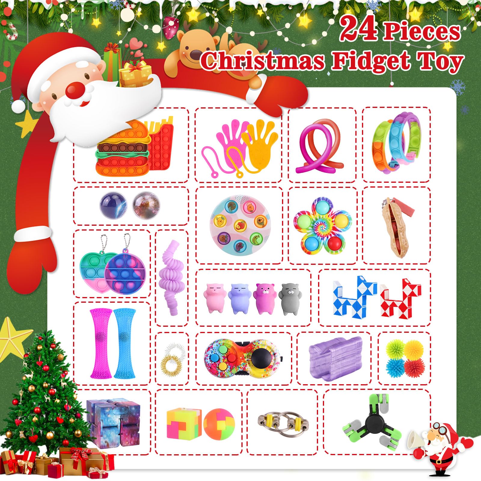 Fidget Advent Calendar 2024, 24 Days Of Surprises Fidget Toys Box, Christmas Holiday Countdown Advent Calendars, Sensory Toy Fid