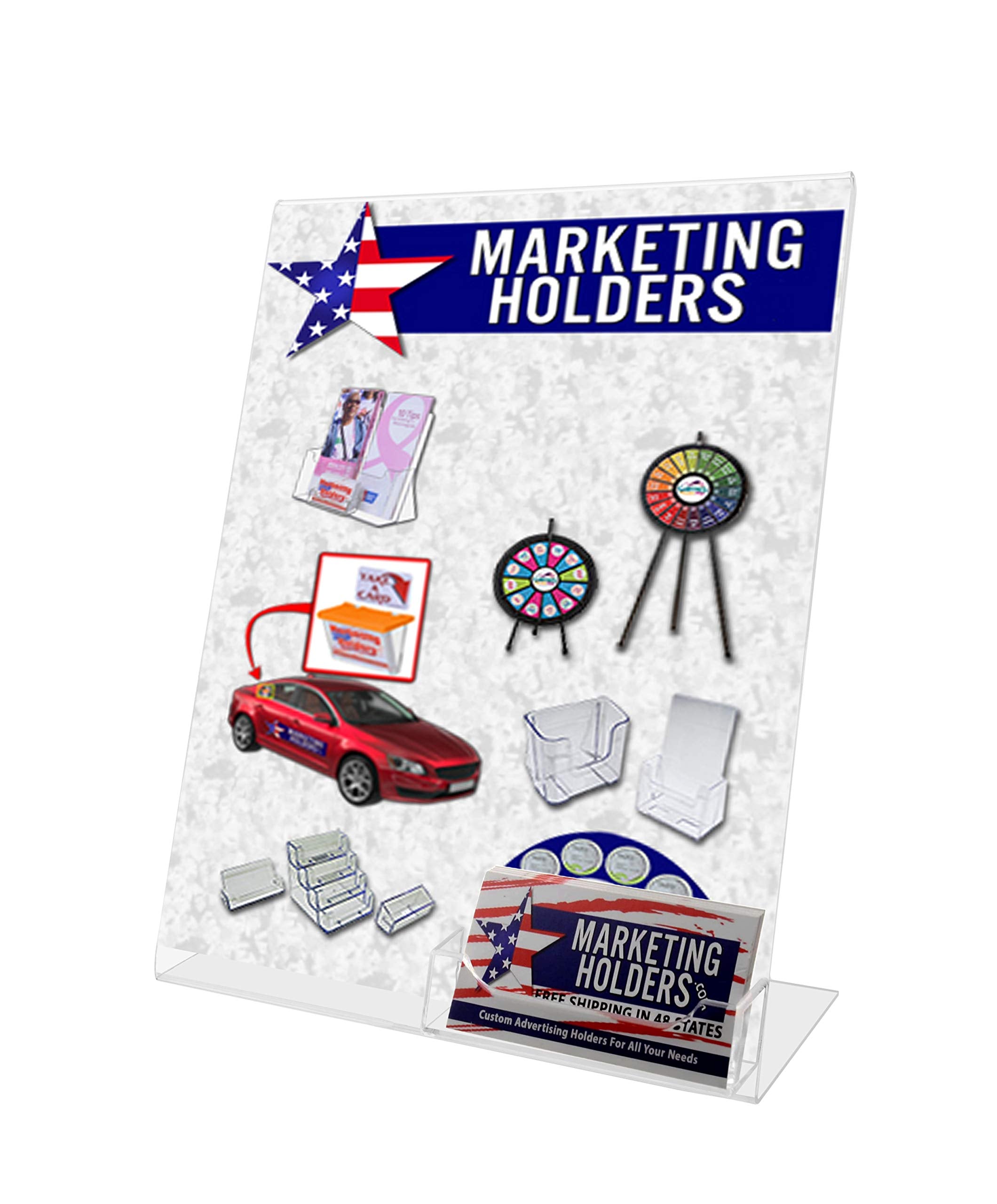 Marketing Holders 20 Pack Acrylic Sign Holder For 8.5' X 11' Signs With 3.5' X 2' Business Card Pocket Clear Slanted Side Lo