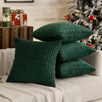 Miulee Pack Of 4 Dark Green Corduroy Decorative Throw Pillow Covers 18X18 Inch Soft Boho Striped Pillow Covers Modern Farmhouse Home Decor For Sofa Living Room Couch Bed