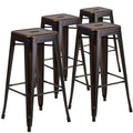 Flash Furniture Kai Commercial Grade 4 Pack 30 High Backless Distressed Copper Metal Indoor-Outdoor Barstool