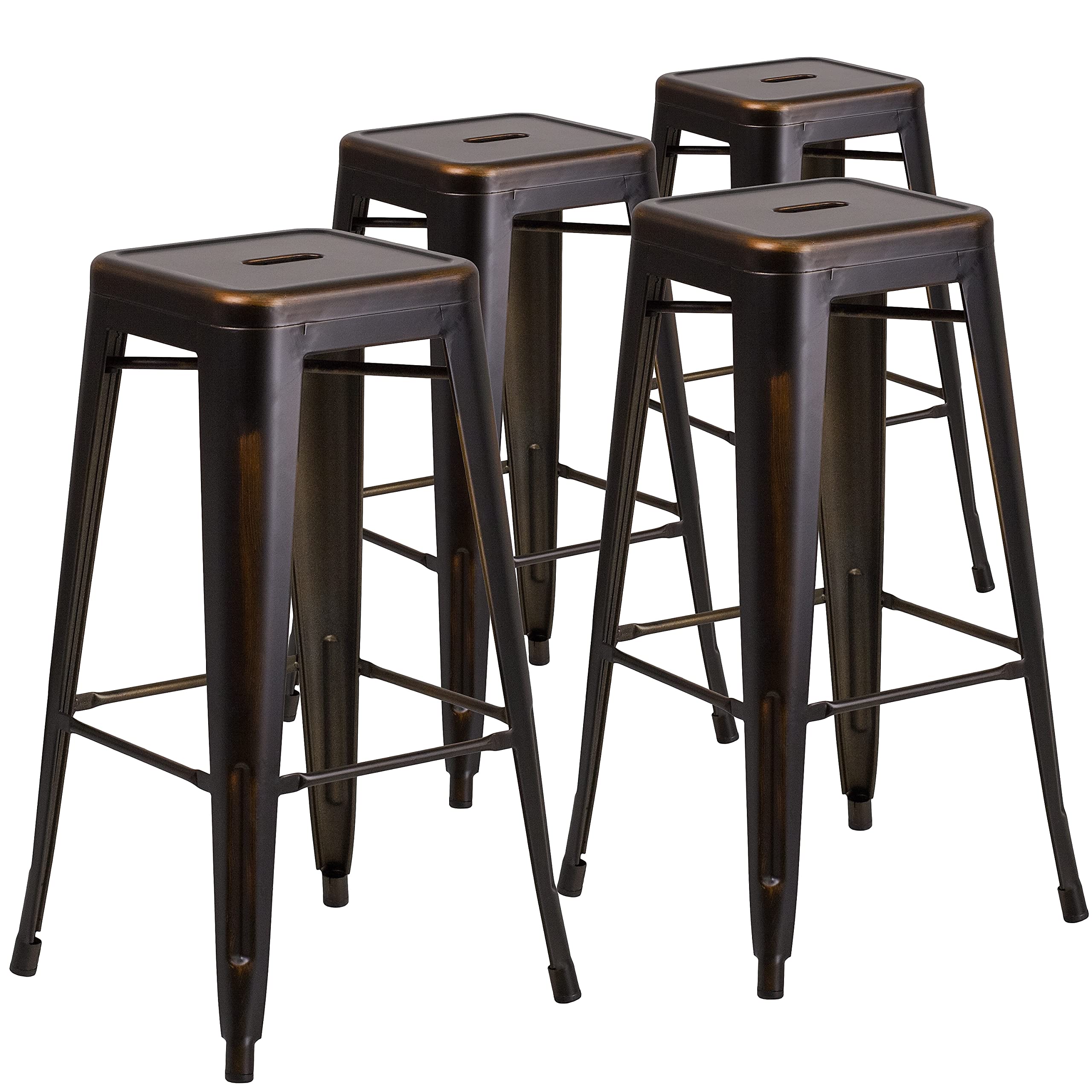 Flash Furniture Kai Commercial Grade 4 Pack 30 High Backless Distressed Copper Metal Indoor-Outdoor Barstool