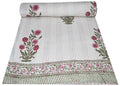 V Vedant Designs Indian Block Floral Print Twin Size Kantha Quilt Blanket Bed Cover Bedspread Bohemian Bedding