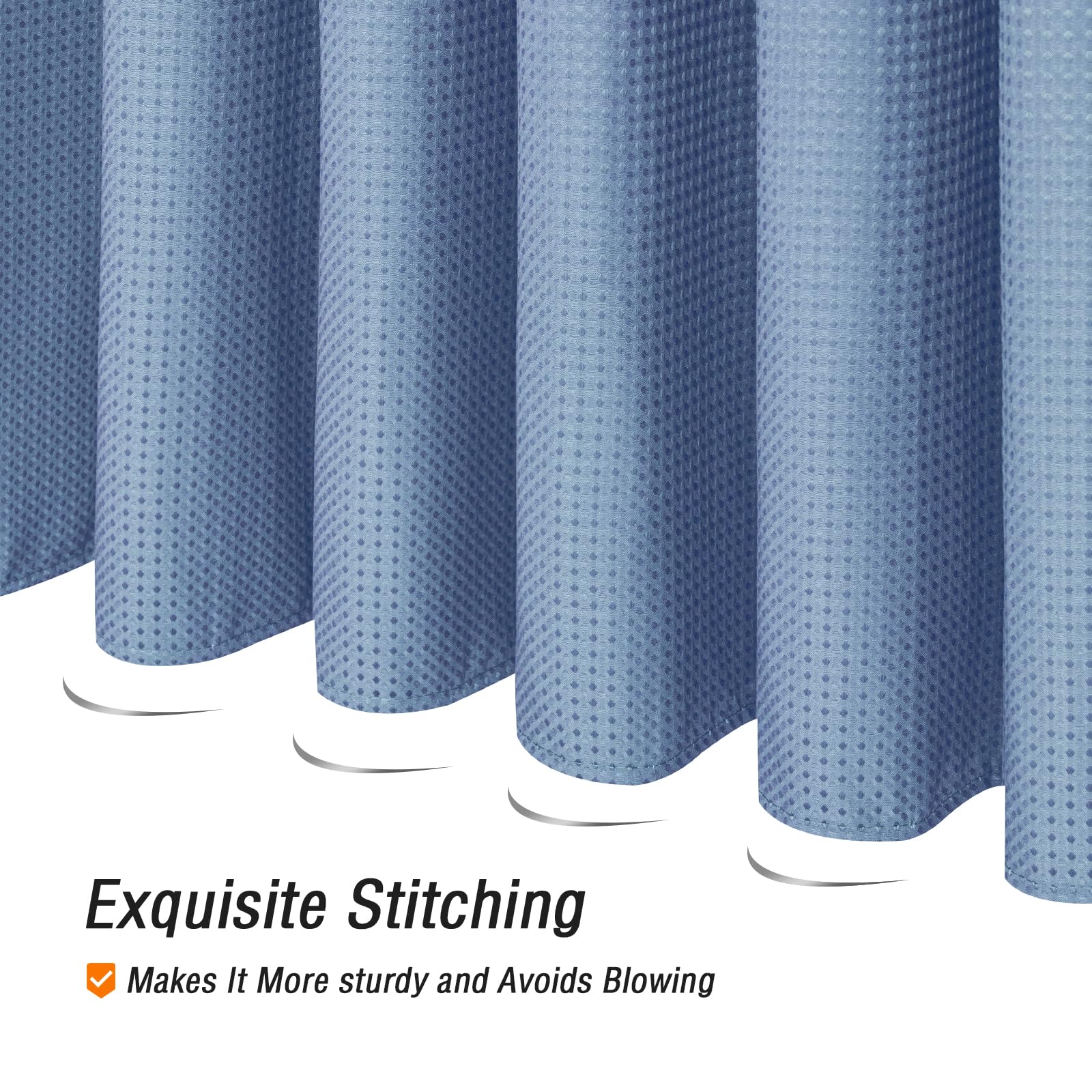 Gibelle Moonlight Blue Shower Curtain, Waffle Weave Textured Fabric Shower Curtain For Bathroom - Soft Cloth & Hotel Spa Luxury,