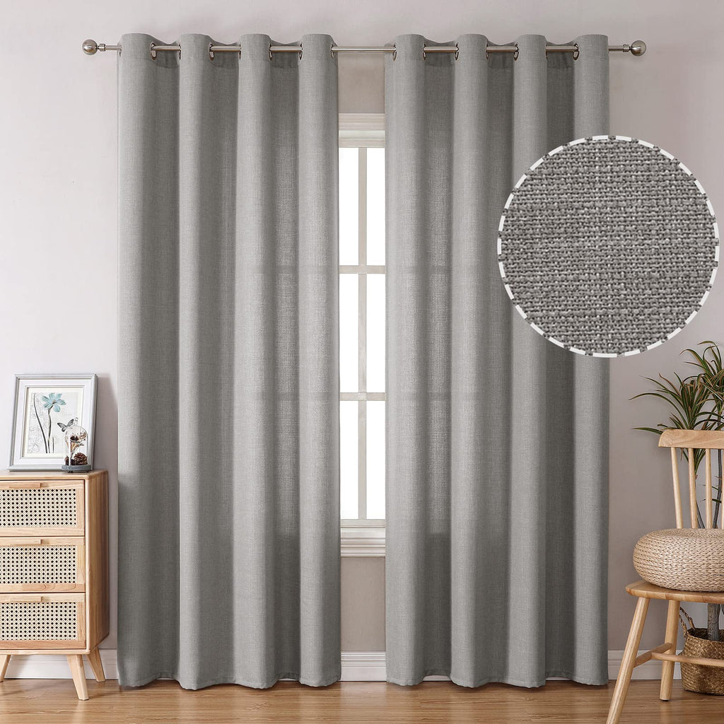 Bgment Natural Faux Linen Curtains For Bedroom, Grommet Thick Linen Semi Sheer Drapes Light Filtering Privacy Window Treatments Curtains For Living Room, Set Of 2 Panels, 52 X 95 Inch, Grey