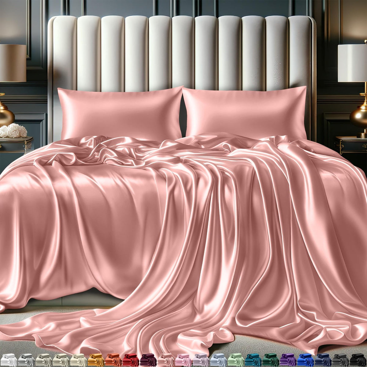 Decolure Satin Sheets King Size Bed Set 4 Pcs - Silky & Luxuriously Soft Satin Bedding W/ 15 Inch Deep Pocket - Hypoallergenic,