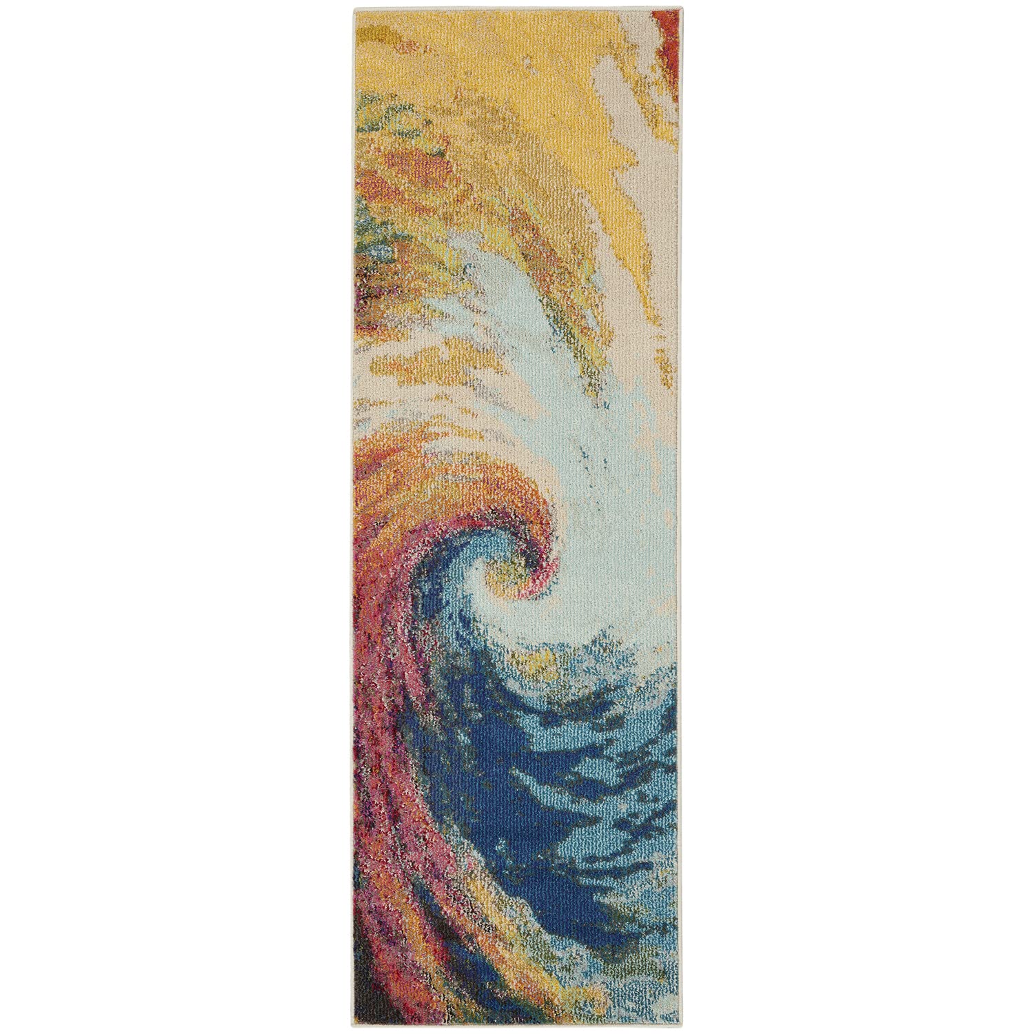 Nourison Celestial Multicolor Wave 2'2' X 7'6' Area Rug, Abstract, Spiral, Bed Room, Living Room, Dining Room, Kitchen, Easy C