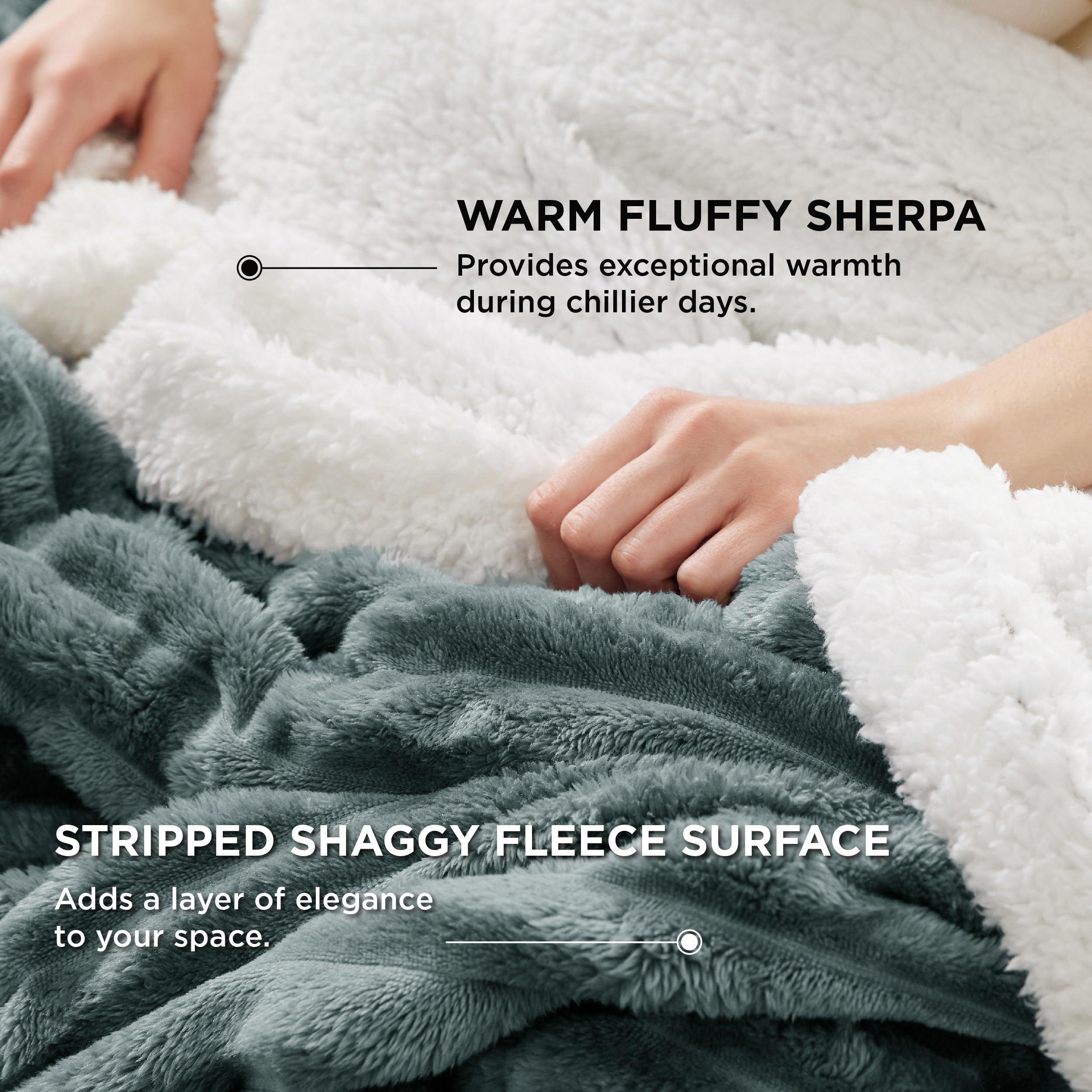 Bedsure Sherpa Blanket King Size For Bed - Super Soft Cozy Plush Fleece Thick Warm Blanket For Winter, Dark Green, 108X90 Inches