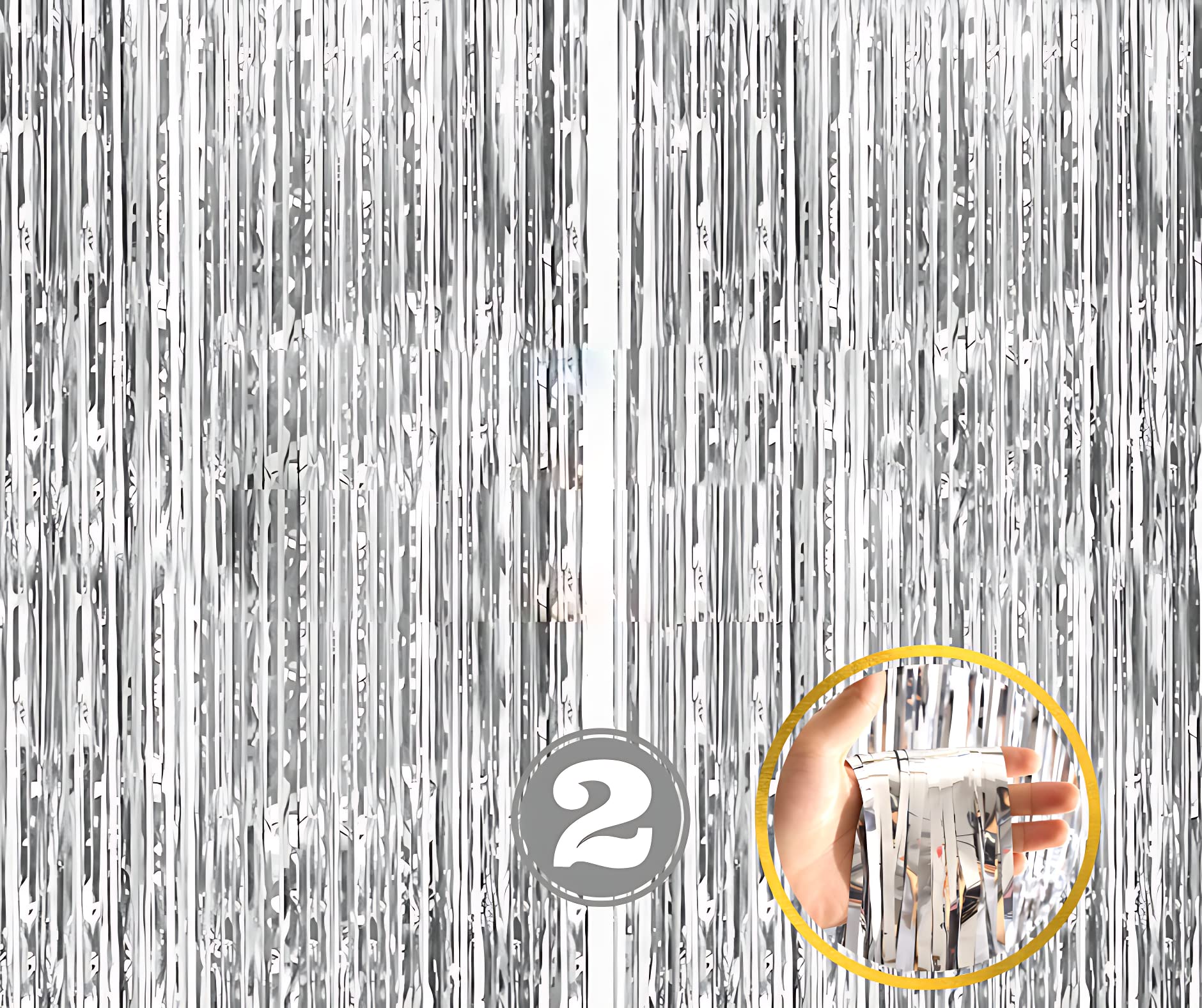 Flyloons Silver Foil Curtains For Birthday Decoration Items Pack Of 2 Baby Shower Anniversary, Marriage, Bachelorette Party Cele