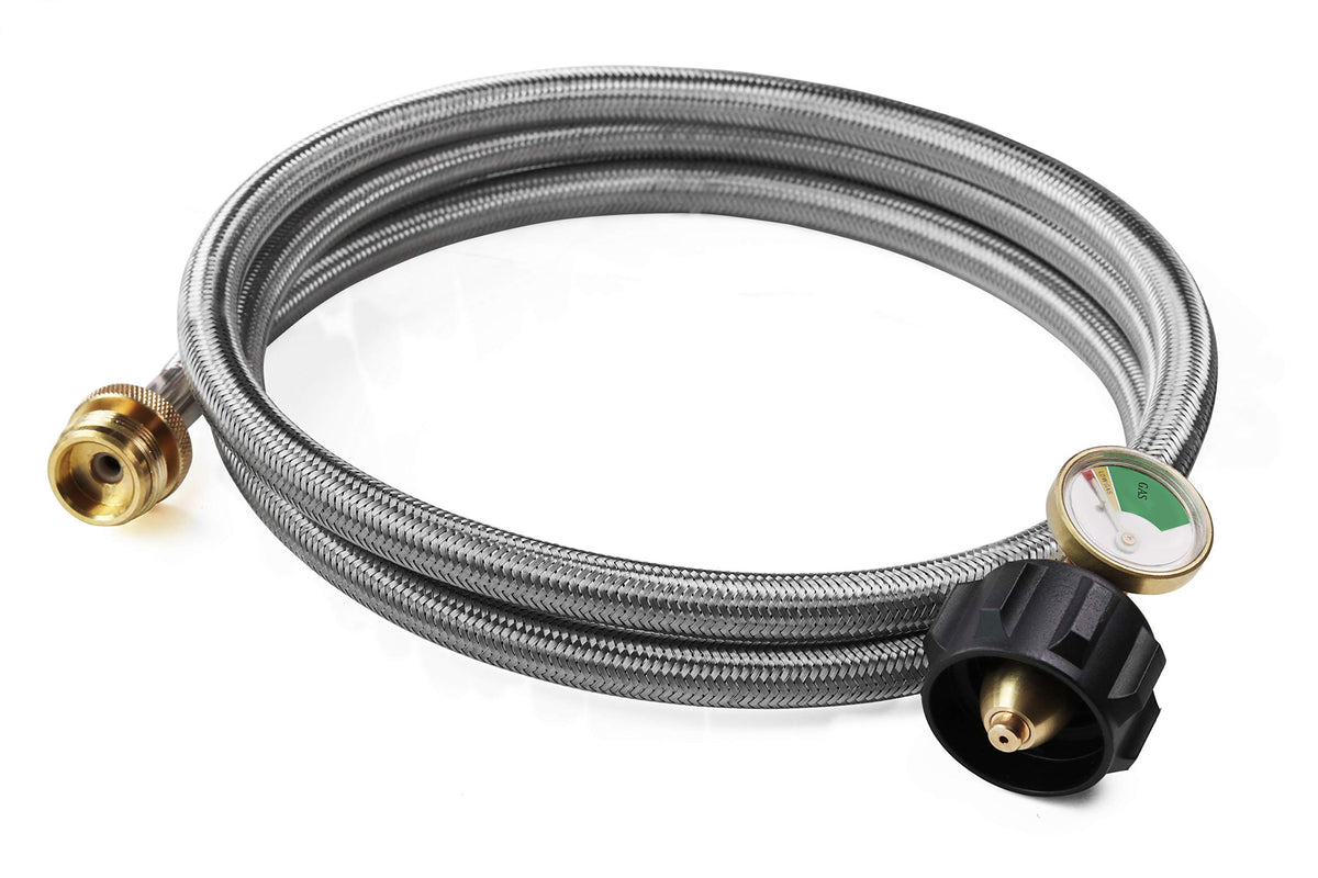 Dozyant 6 Feet Stainless Braided Propane Hose Adapter With Propane Tank Gauge, 1 Lb To 20 Lb Propane Converter Hose For Propane