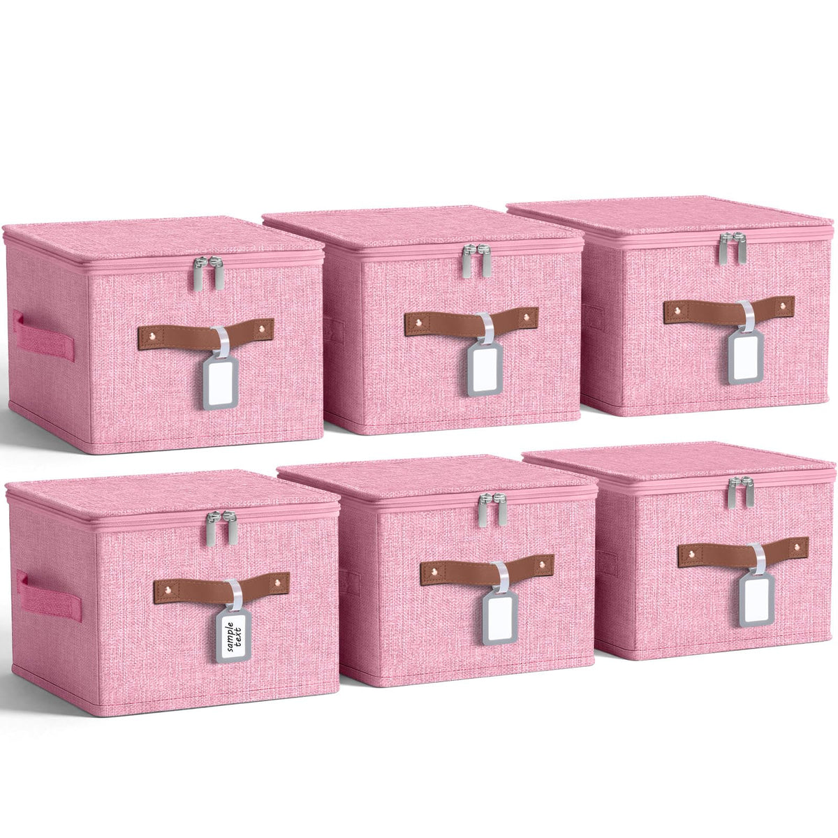 Fiwochic 6 Pack Fabric Closet Storage Bins with Lids, 1087 in, Pink