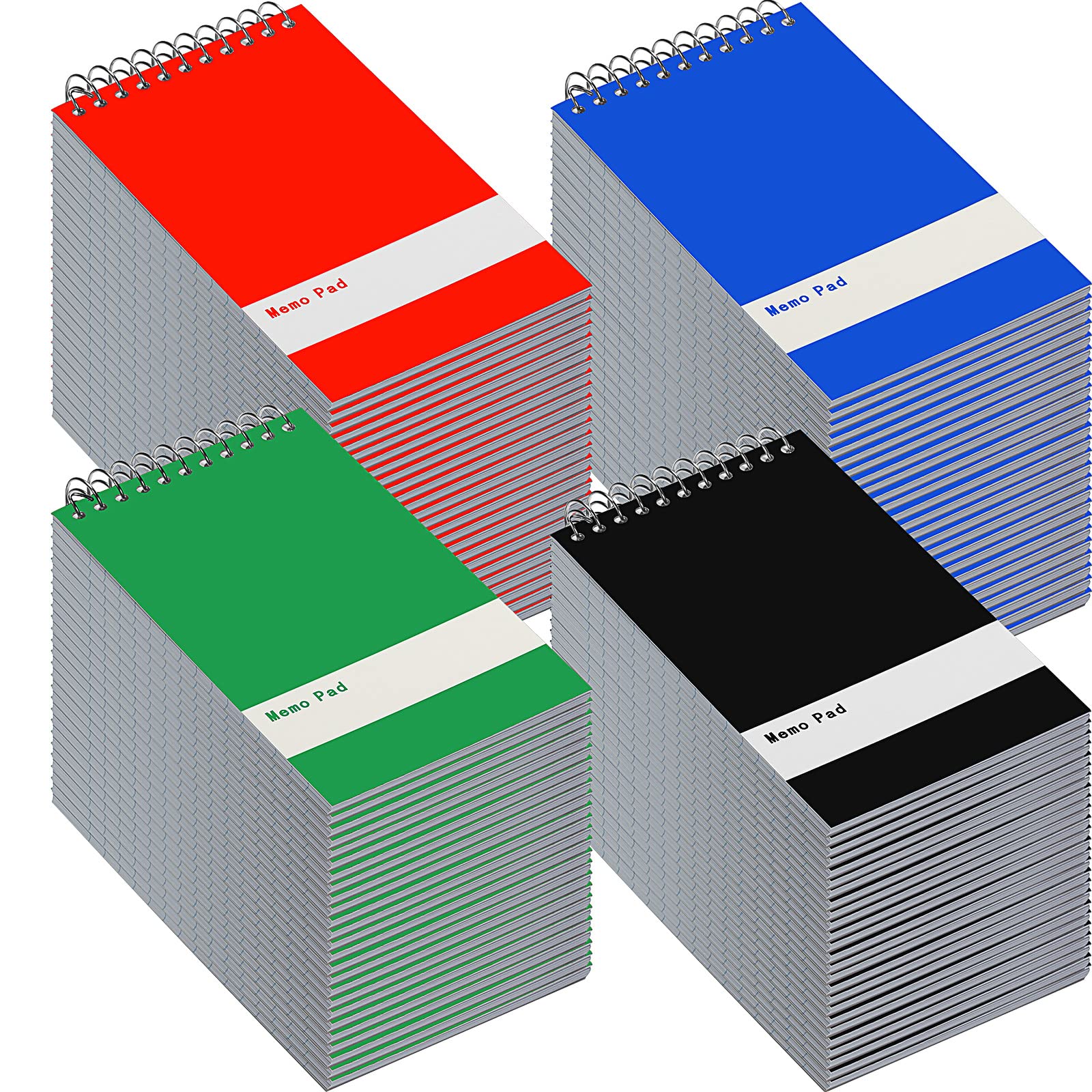 Thenshop 100 Pads Spiral Memo Bulk 3' X 5' Top Bound Memo Book 60 Sheets Small Mini Notebooks Lined Wire Bound Pocket Steno Bo