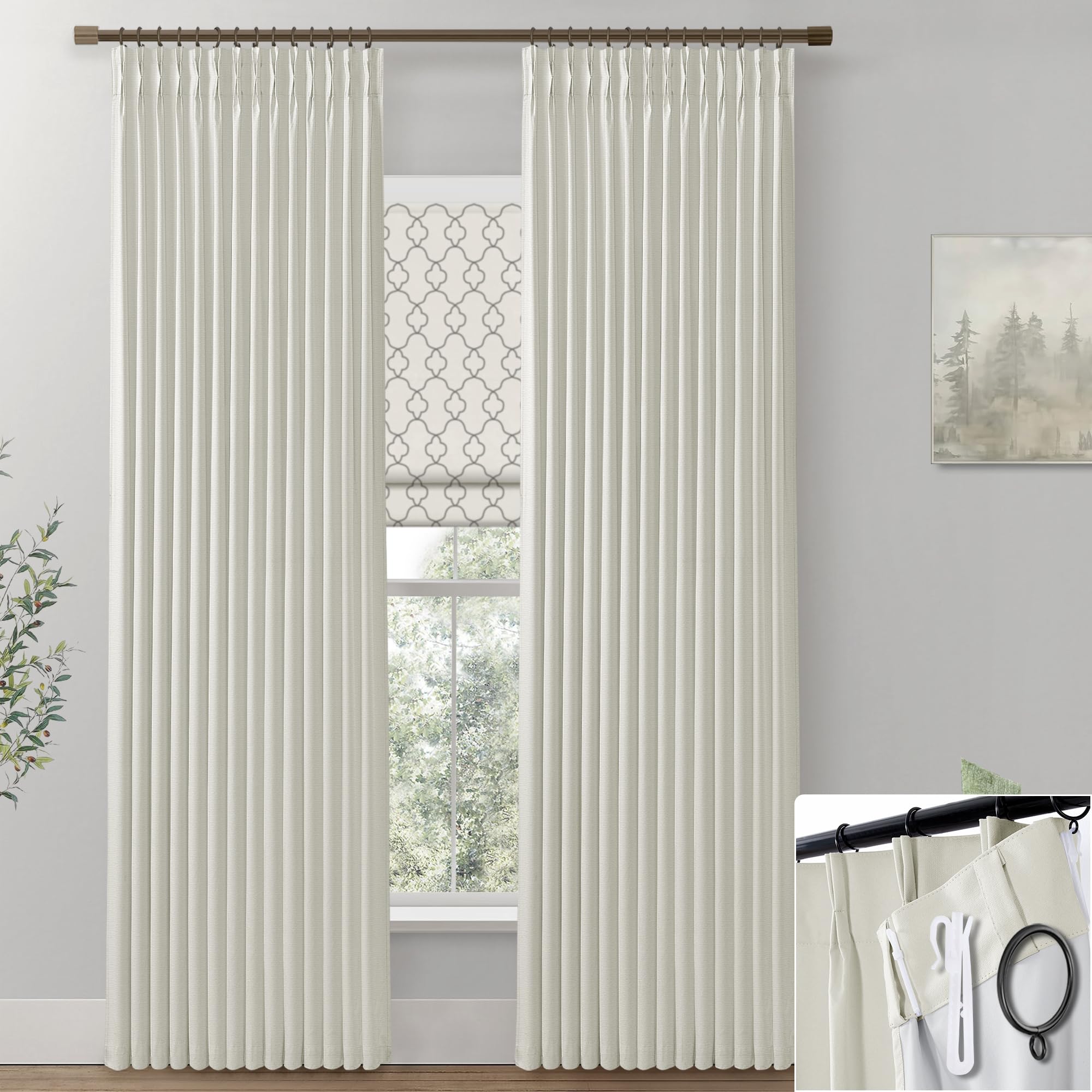 Shineland Cream Blackout Curtains 102 Inch Long,Ivory Black Out Pinch Pleated Insulated Window Coverings For Winter
