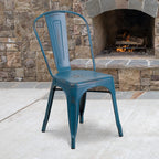 Flash Furniture Commercial Grade Distressed Antique Blue Metal Indoor-Outdoor Stackable Chair