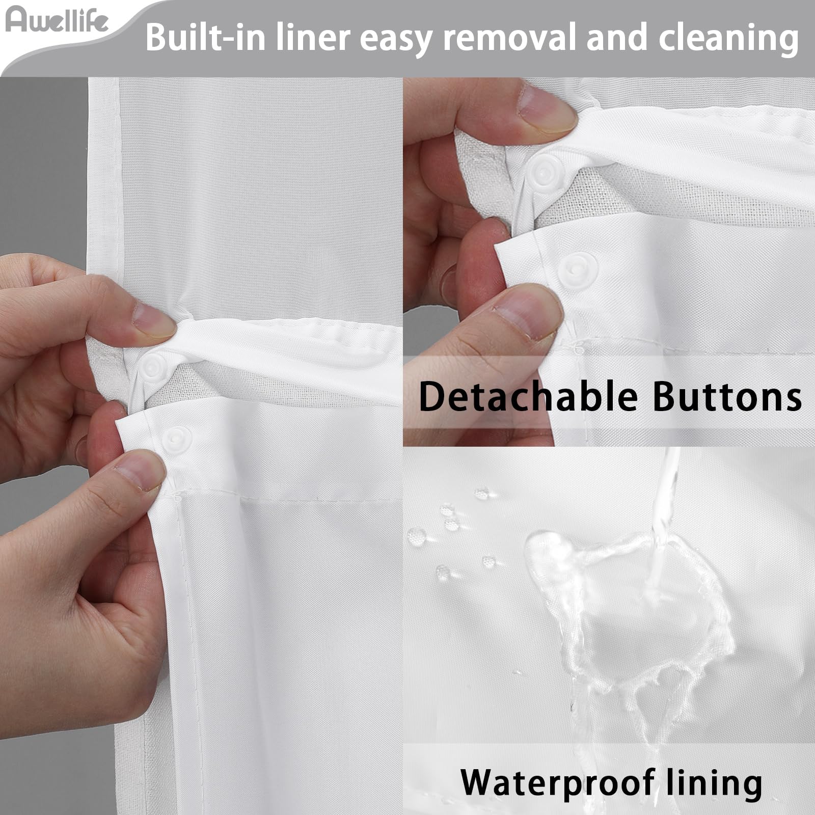 Awellife No Hook Shower Curtain With Snap In Liner Set Cotton And Linen Blend Shower Curtain For Bathroom Boho Gray Striped 75''